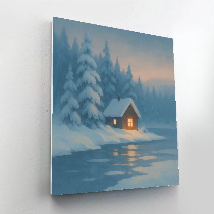 Cabin Windows Across The Snowy Lake Numbered painting kits