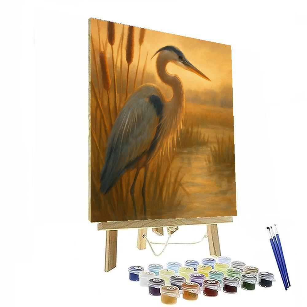 Sunlit Reedbed Heron Stillness Painting by numbers kit