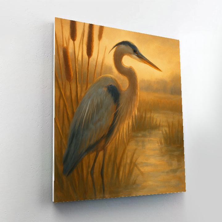 Sunlit Reedbed Heron Stillness Painting by numbers kit