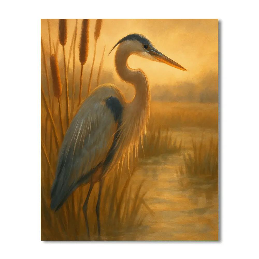 Sunlit Reedbed Heron Stillness Painting by numbers kit