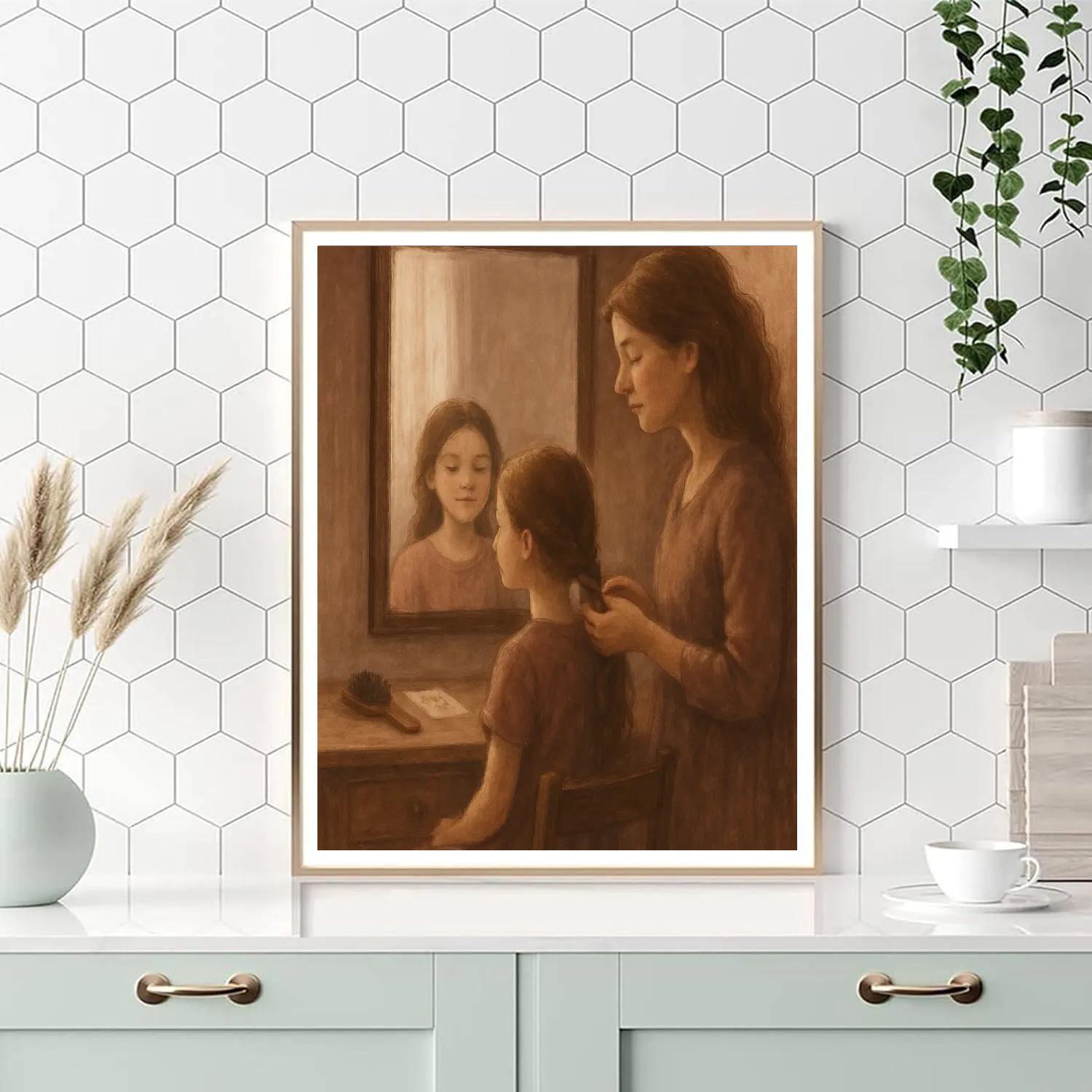 Braided Hair Mirror Reflection Morning Number painting
