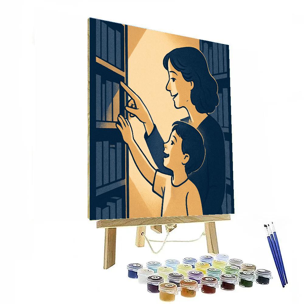 Library Card Adventure With Mom And Child DIY paint by numbers