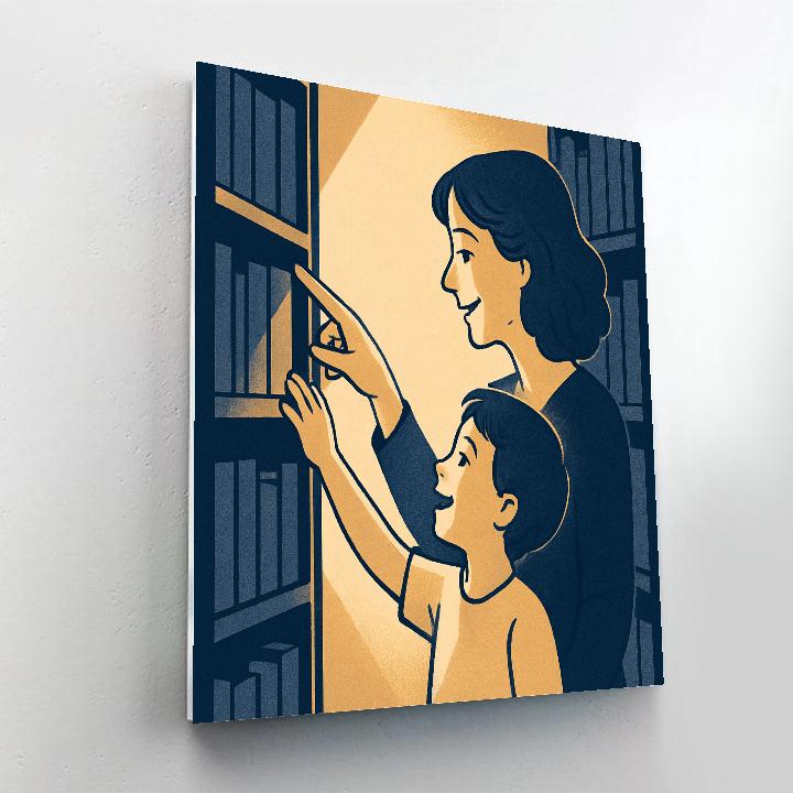 Library Card Adventure With Mom And Child DIY paint by numbers