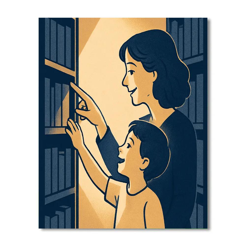 Library Card Adventure With Mom And Child DIY paint by numbers