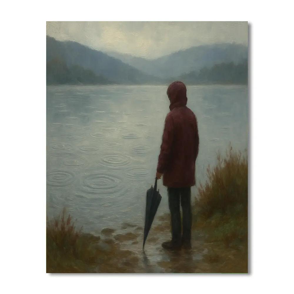 Rainy Day Lake And Umbrella Shore Painting by numbers kit