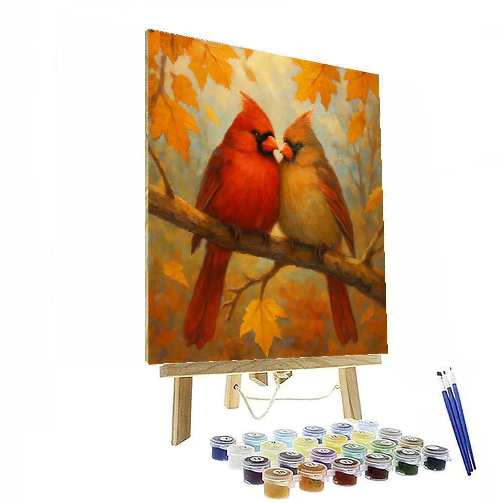 Golden Maple Branch Cardinals At Rest paint by color