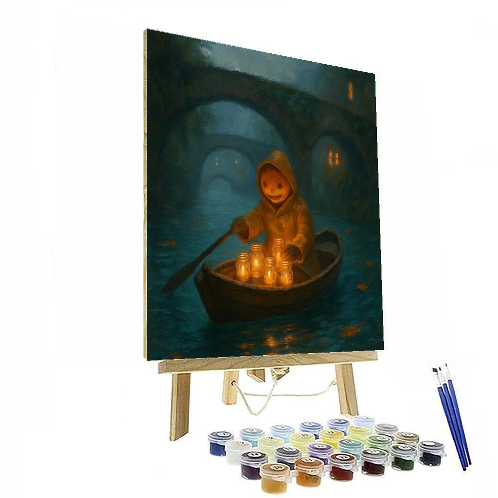 Candleboat Crossing The Foggy Canal Number painting