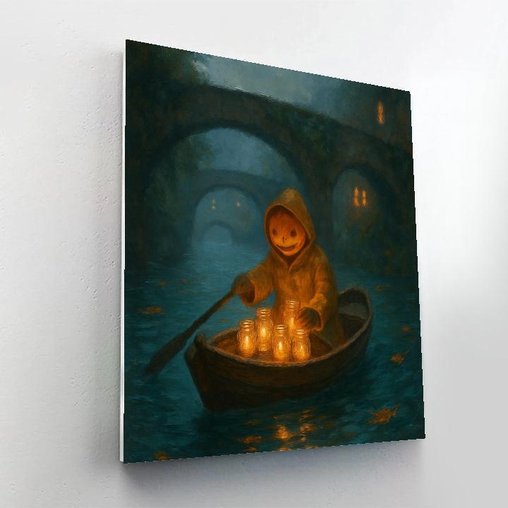 Candleboat Crossing The Foggy Canal Number painting