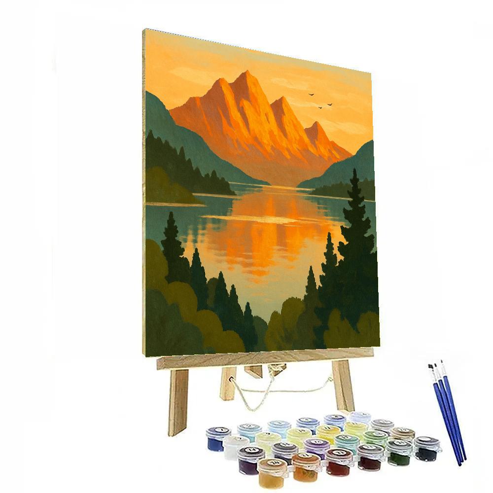 Golden Hour Mountain Lake Overlook paint by number