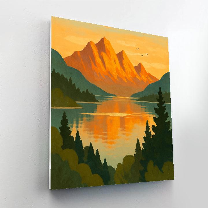 Golden Hour Mountain Lake Overlook paint by number