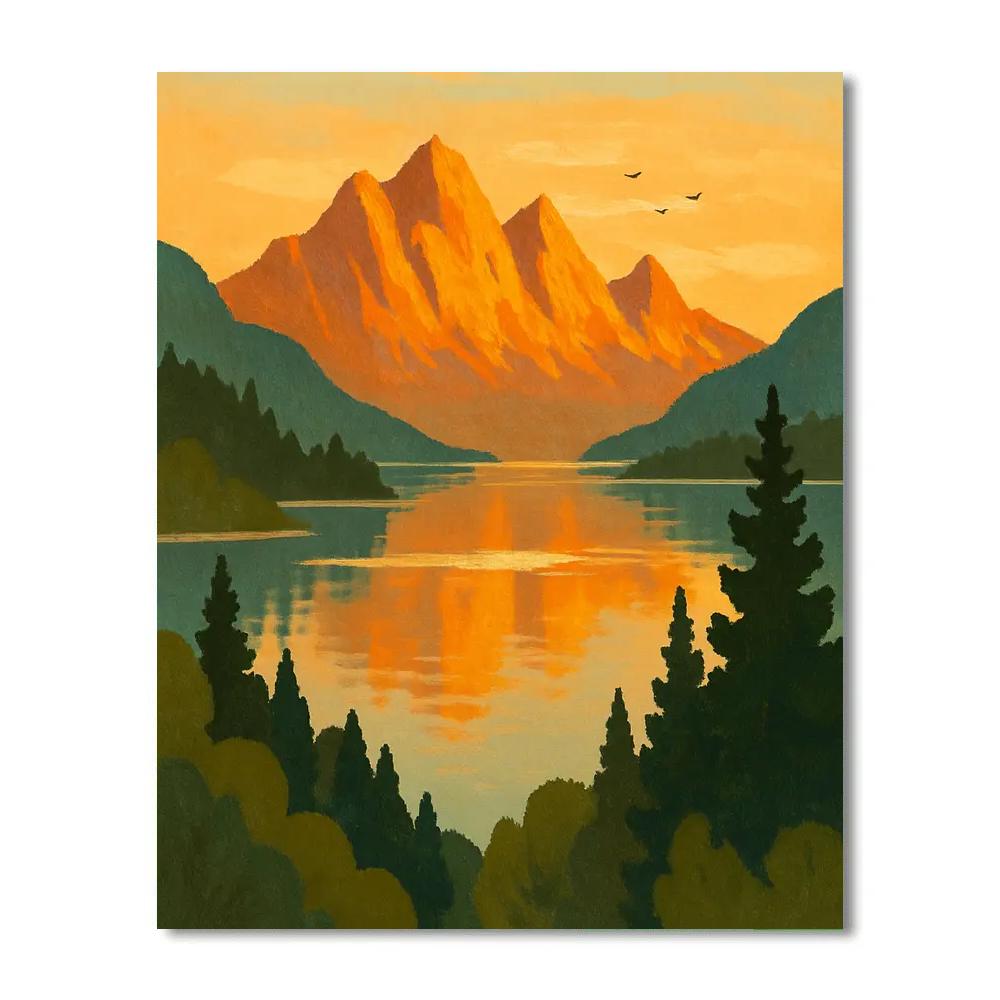 Golden Hour Mountain Lake Overlook paint by number