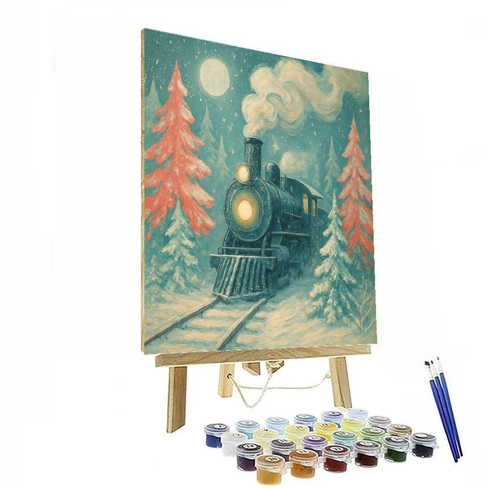 Moonlit Train Through Candy Pines Number painting