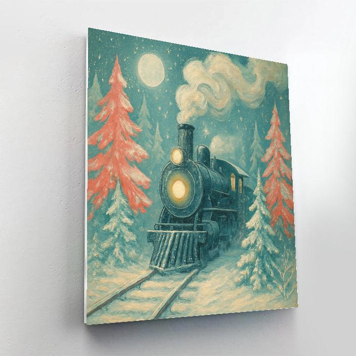 Moonlit Train Through Candy Pines Number painting