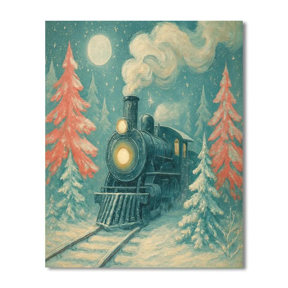 Moonlit Train Through Candy Pines Number painting
