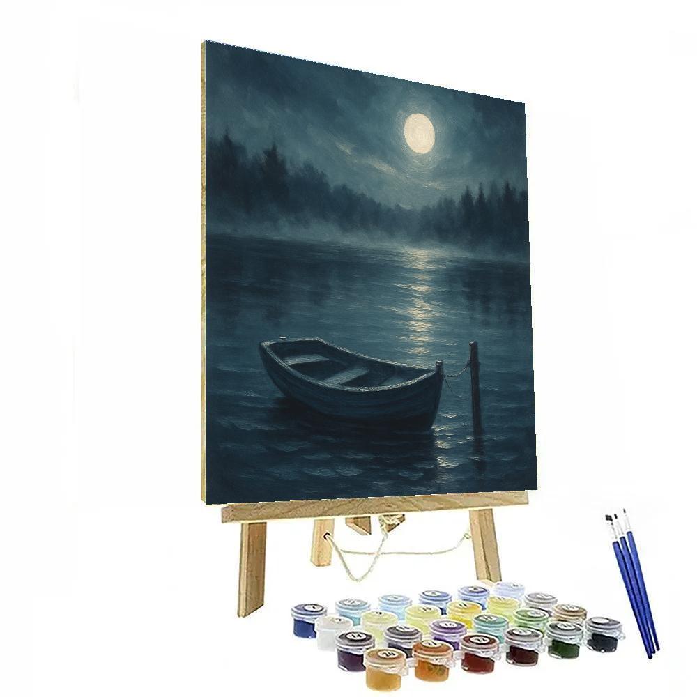 Moonlit Rowboat And Silver Path paint by numbers