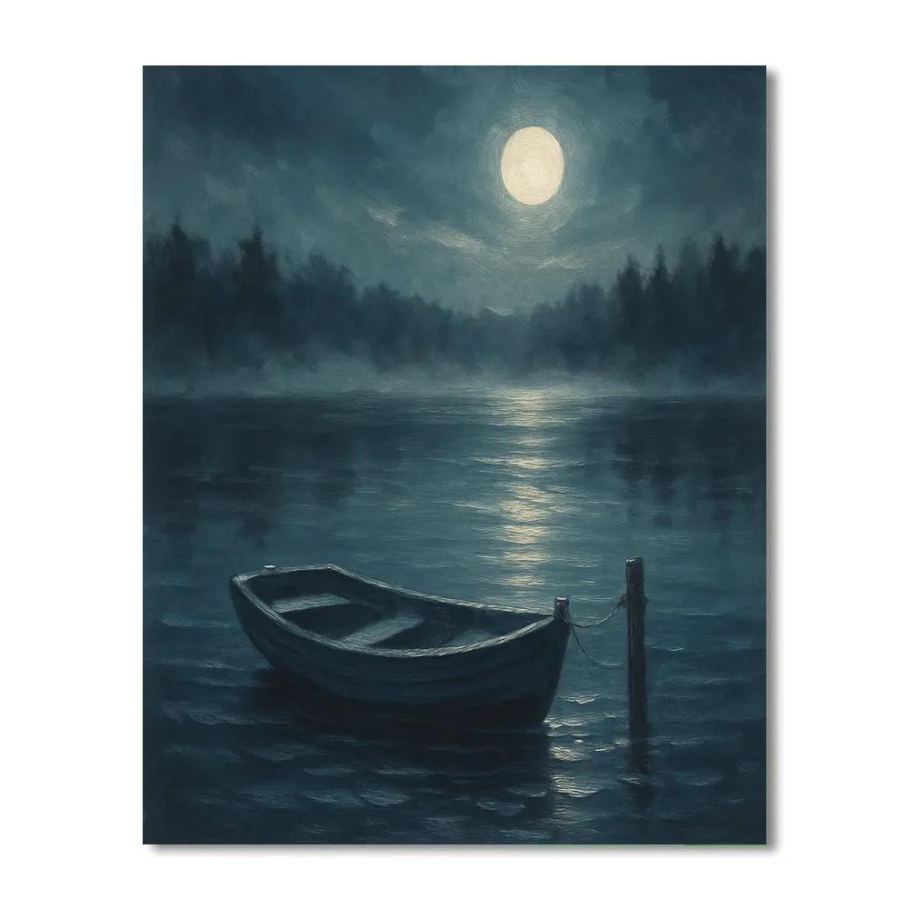 Moonlit Rowboat And Silver Path paint by numbers