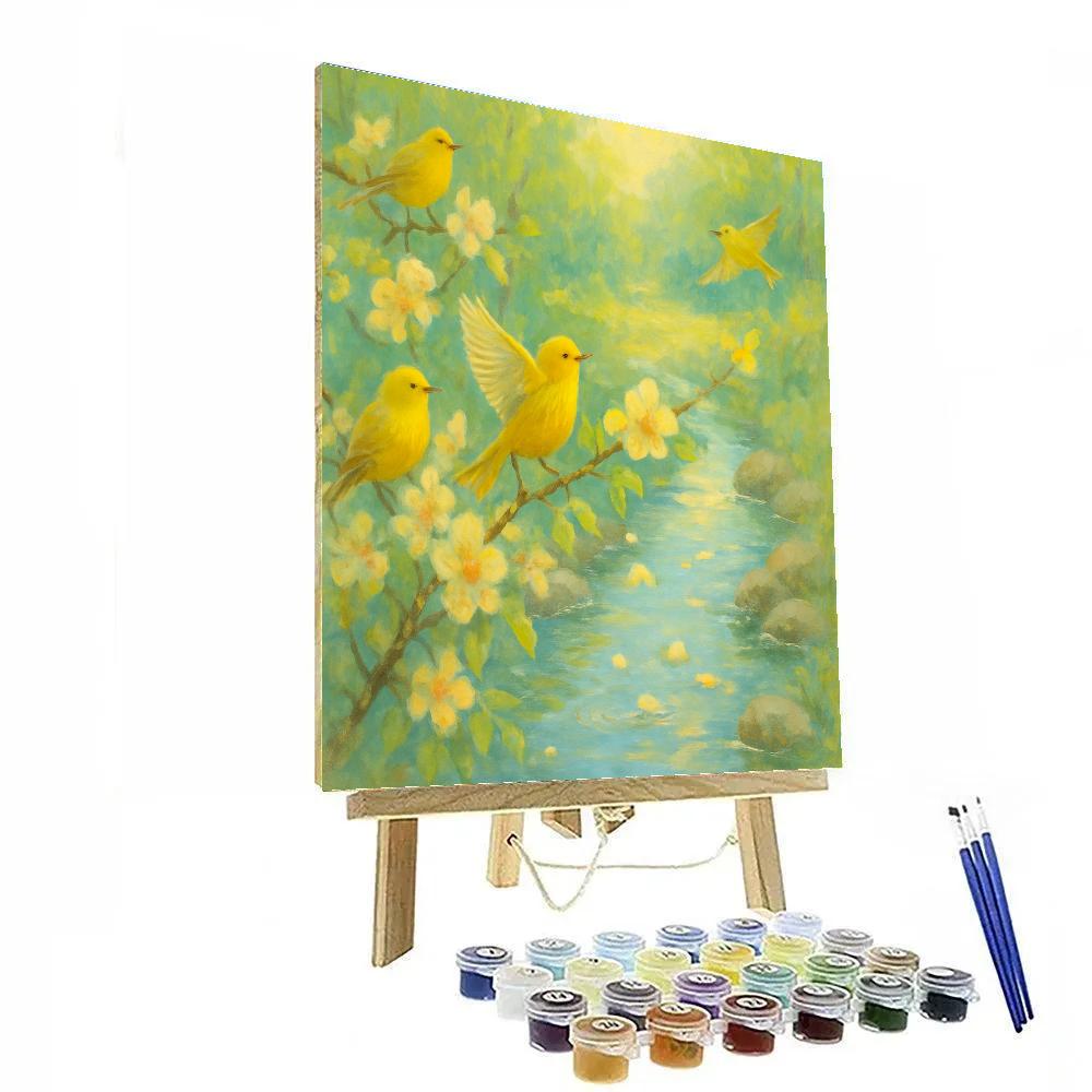Spring Brook Warblers And Blossom Drift painting number kit