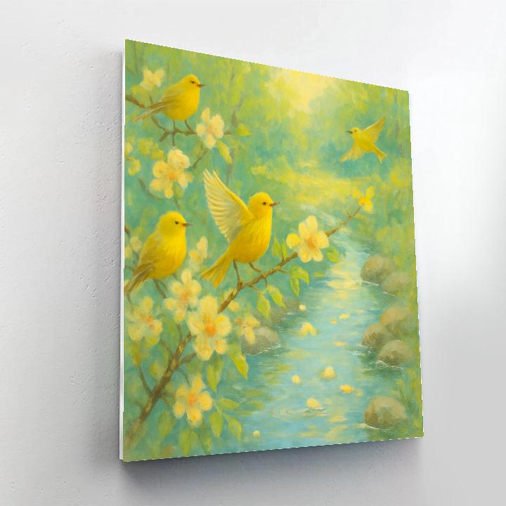 Spring Brook Warblers And Blossom Drift painting number kit