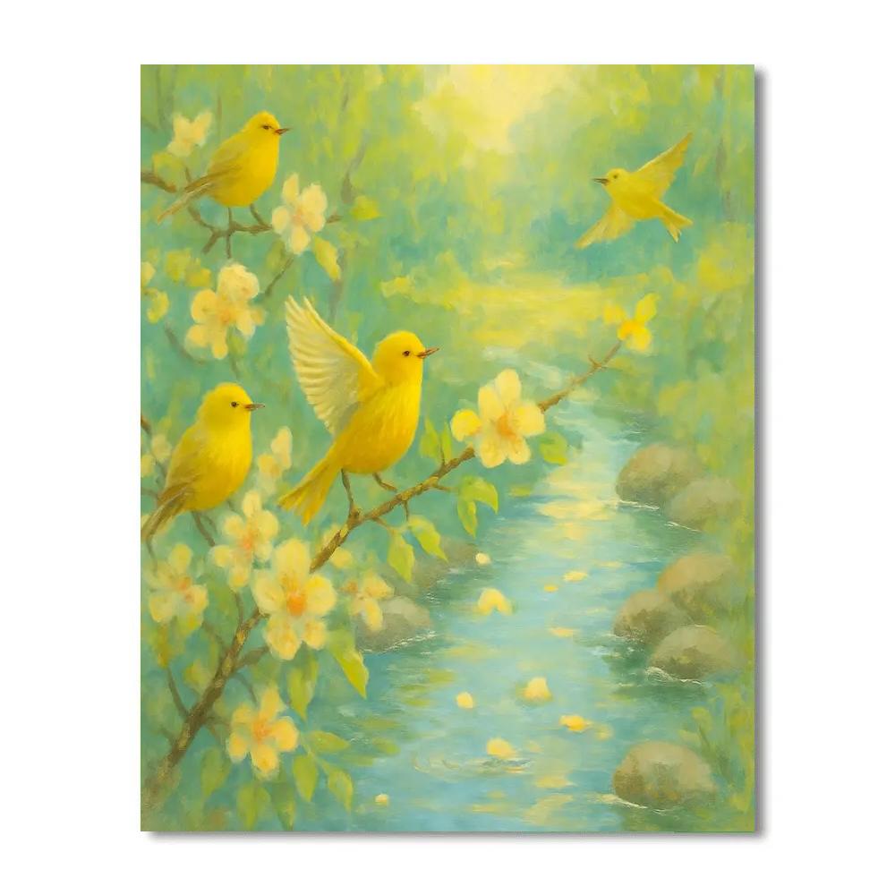 Spring Brook Warblers And Blossom Drift painting number kit