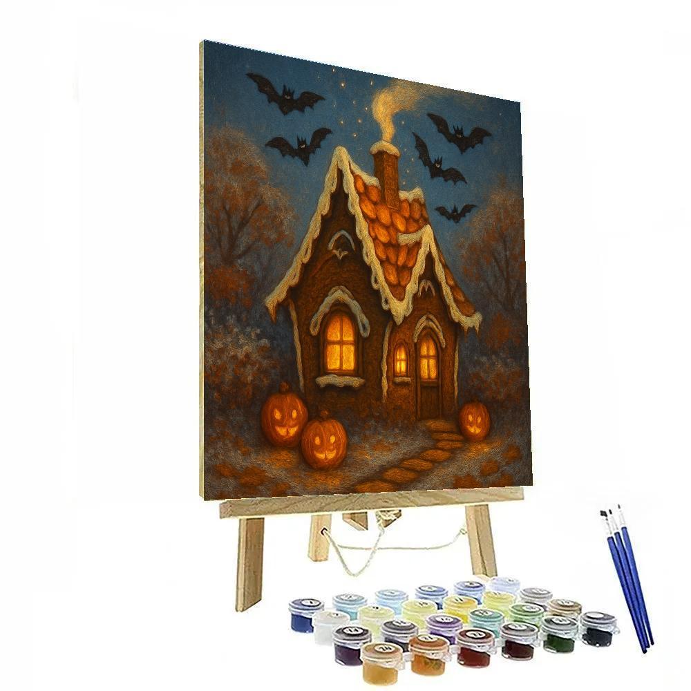 Gingerbread Haunted Cottage Glow Paint by numbers art