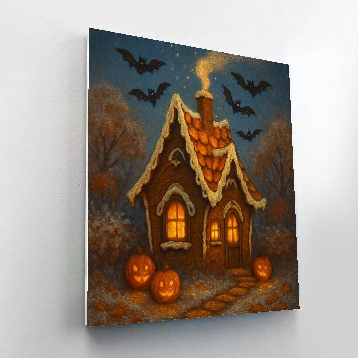 Gingerbread Haunted Cottage Glow Paint by numbers art