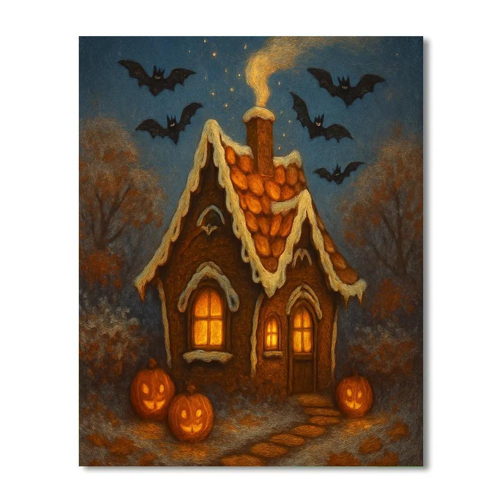 Gingerbread Haunted Cottage Glow Paint by numbers art