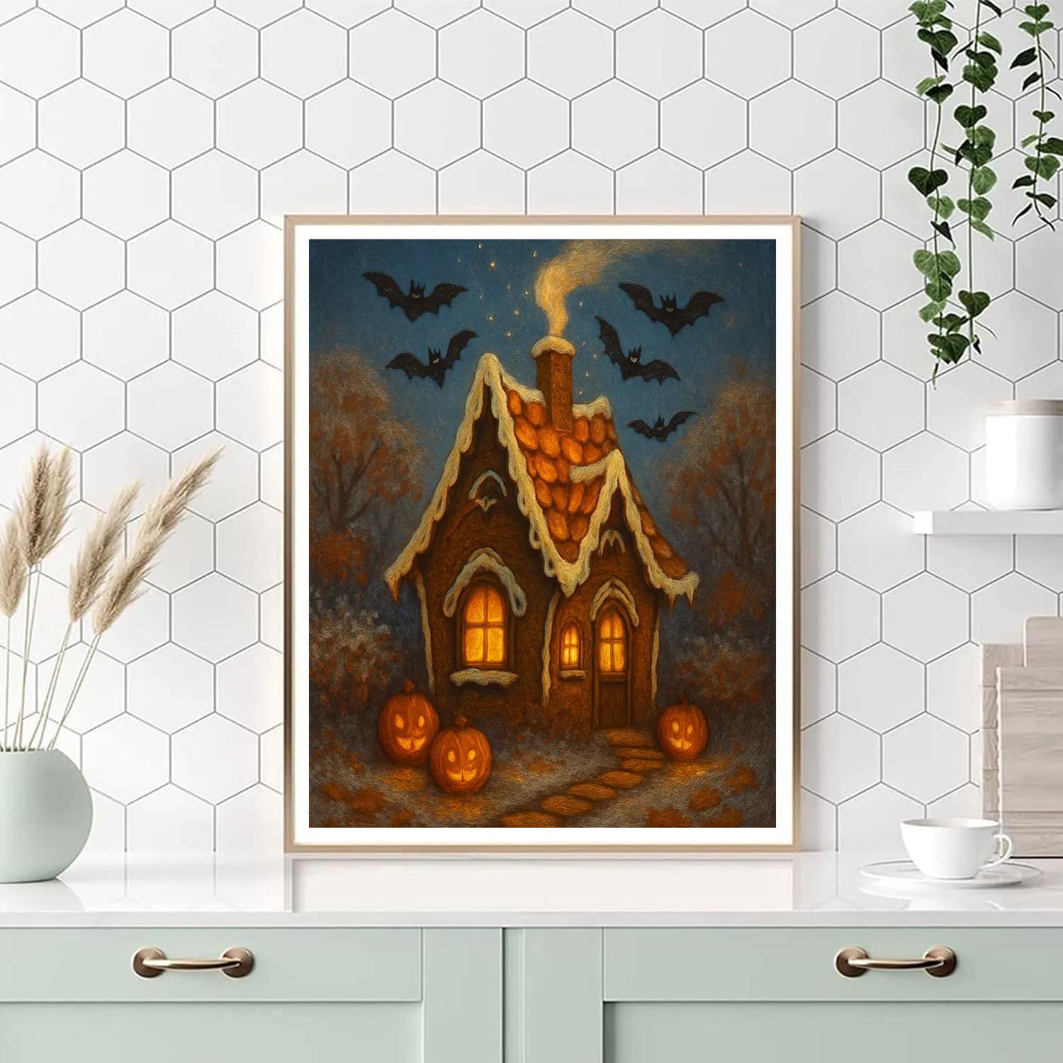 Gingerbread Haunted Cottage Glow Paint by numbers art
