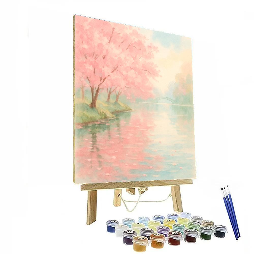 Spring Blossom Shoreline Reflection Paint by numbers art