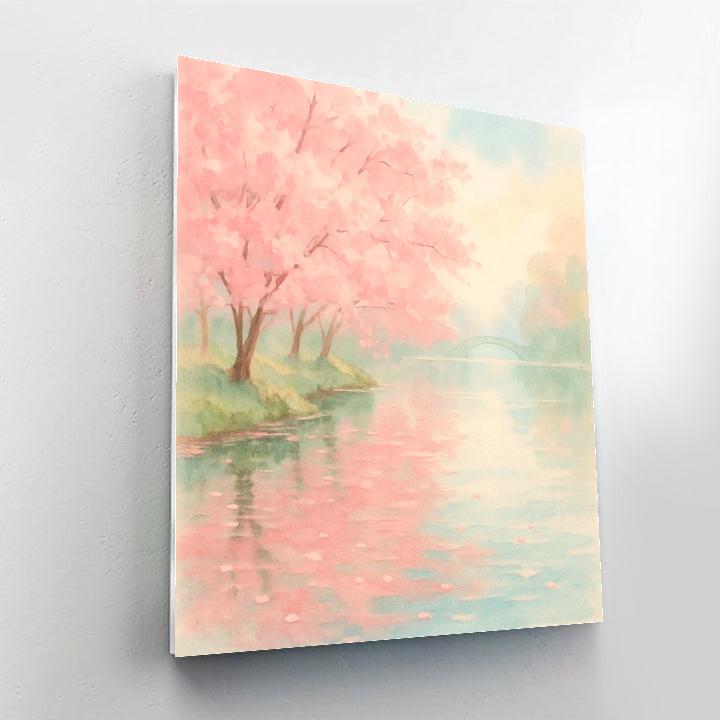 Spring Blossom Shoreline Reflection Paint by numbers art