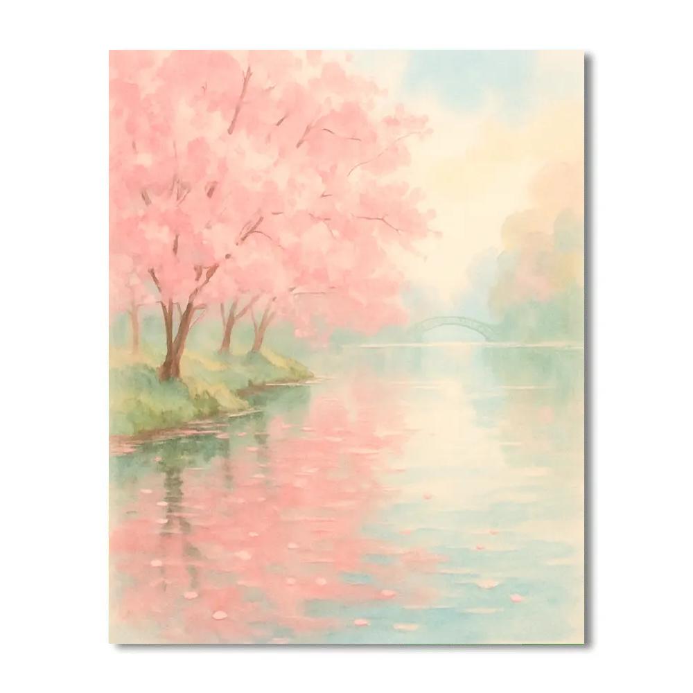 Spring Blossom Shoreline Reflection Paint by numbers art