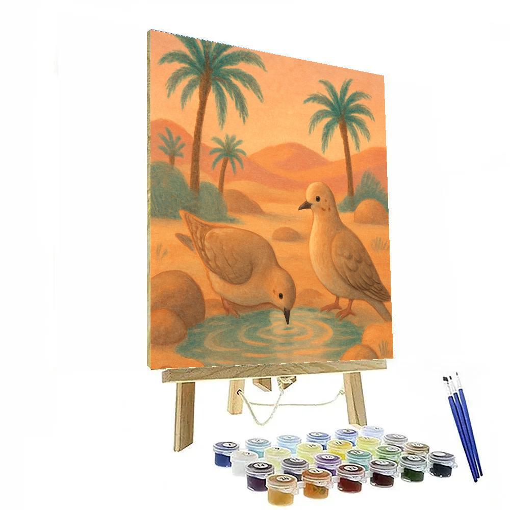 Desert Oasis Doves At Evening Water Number painting