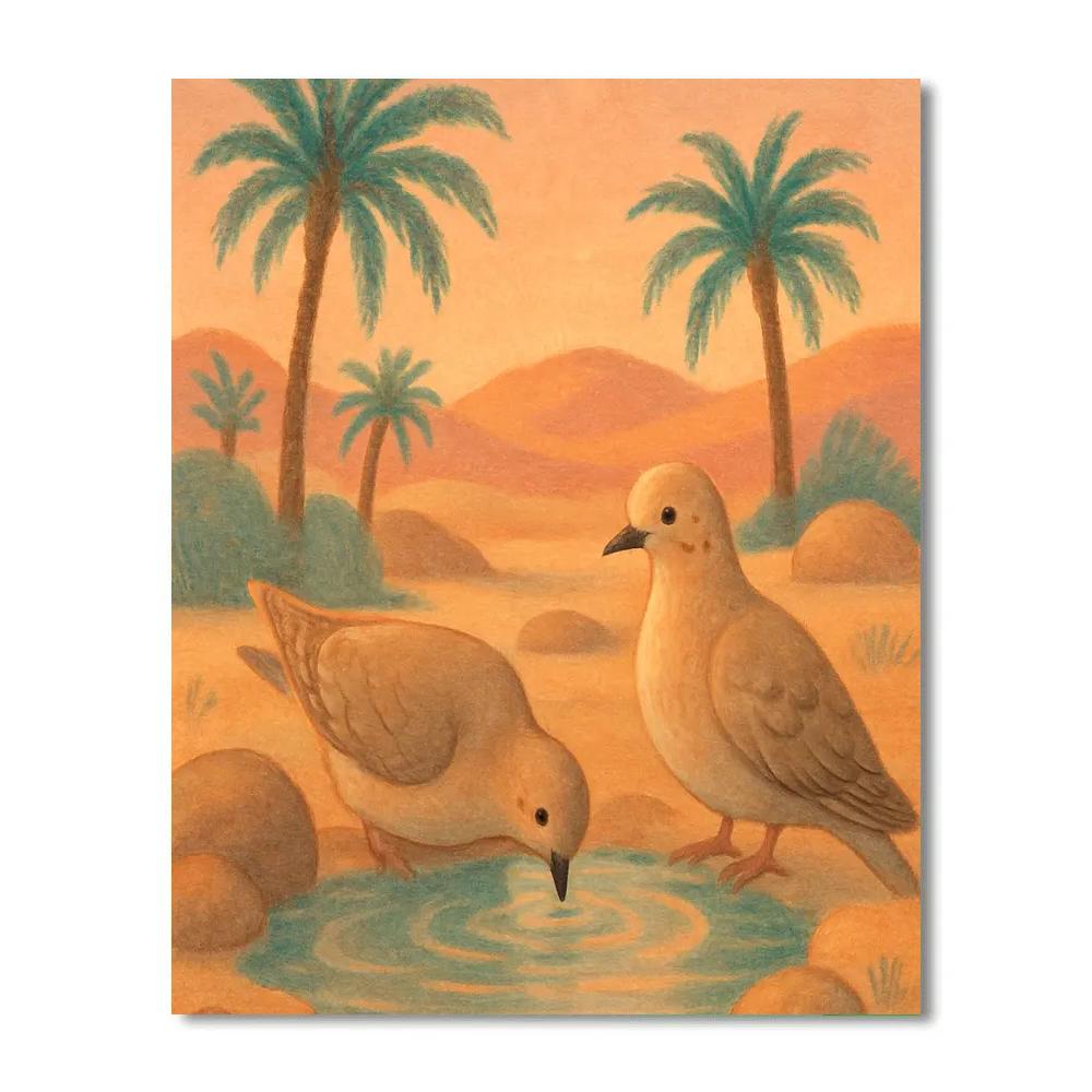 Desert Oasis Doves At Evening Water Number painting