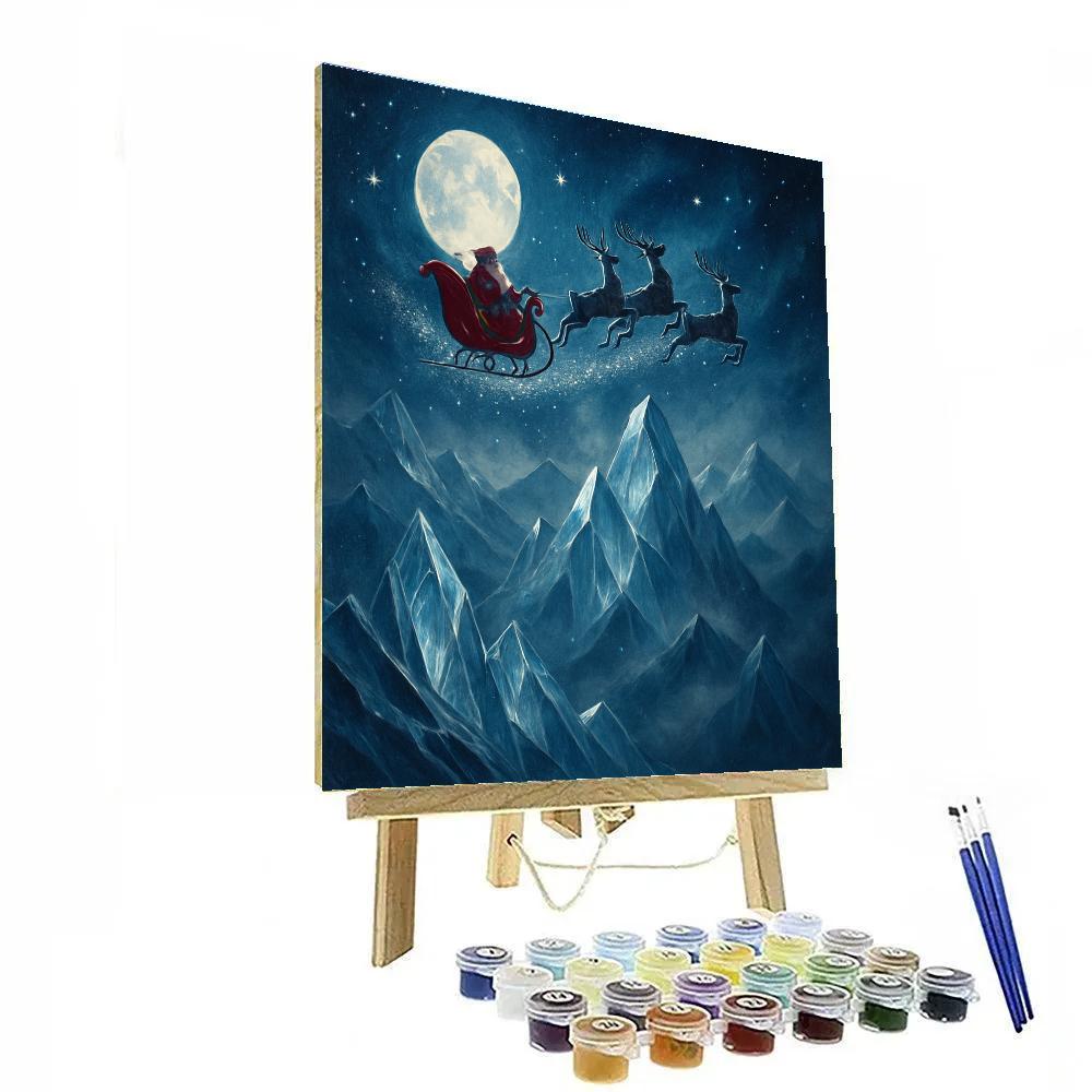 Santa Sleigh Above Glass Mountains Number painting