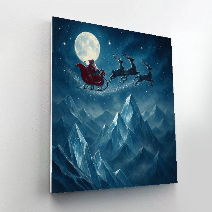 Santa Sleigh Above Glass Mountains Number painting