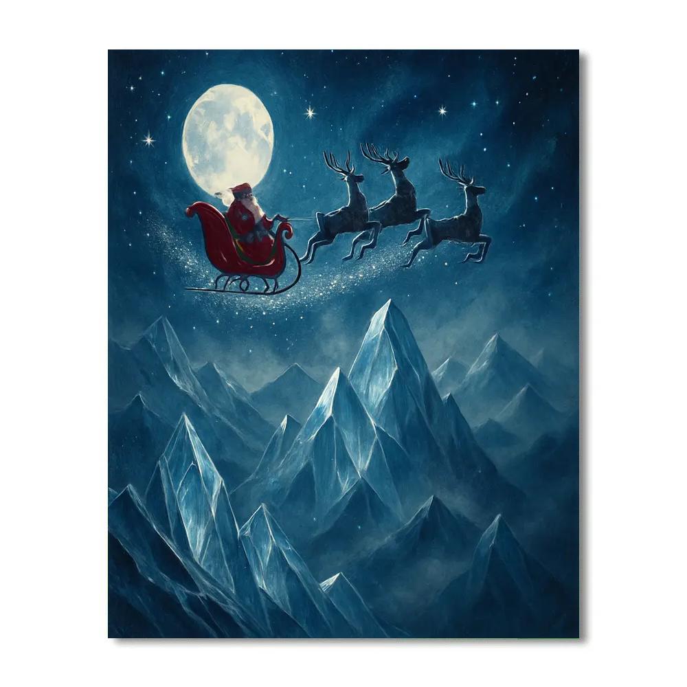 Santa Sleigh Above Glass Mountains Number painting