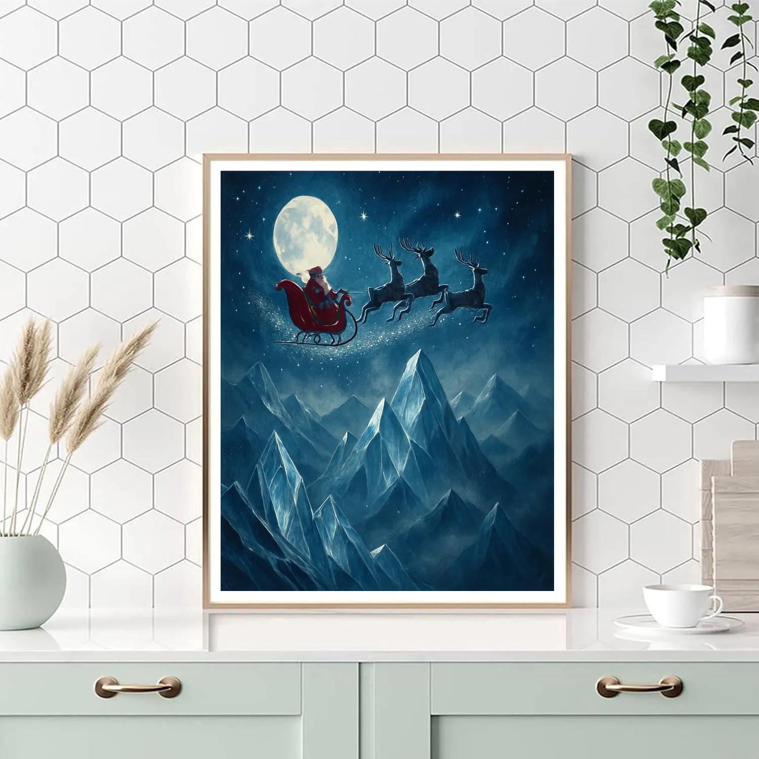 Santa Sleigh Above Glass Mountains Number painting