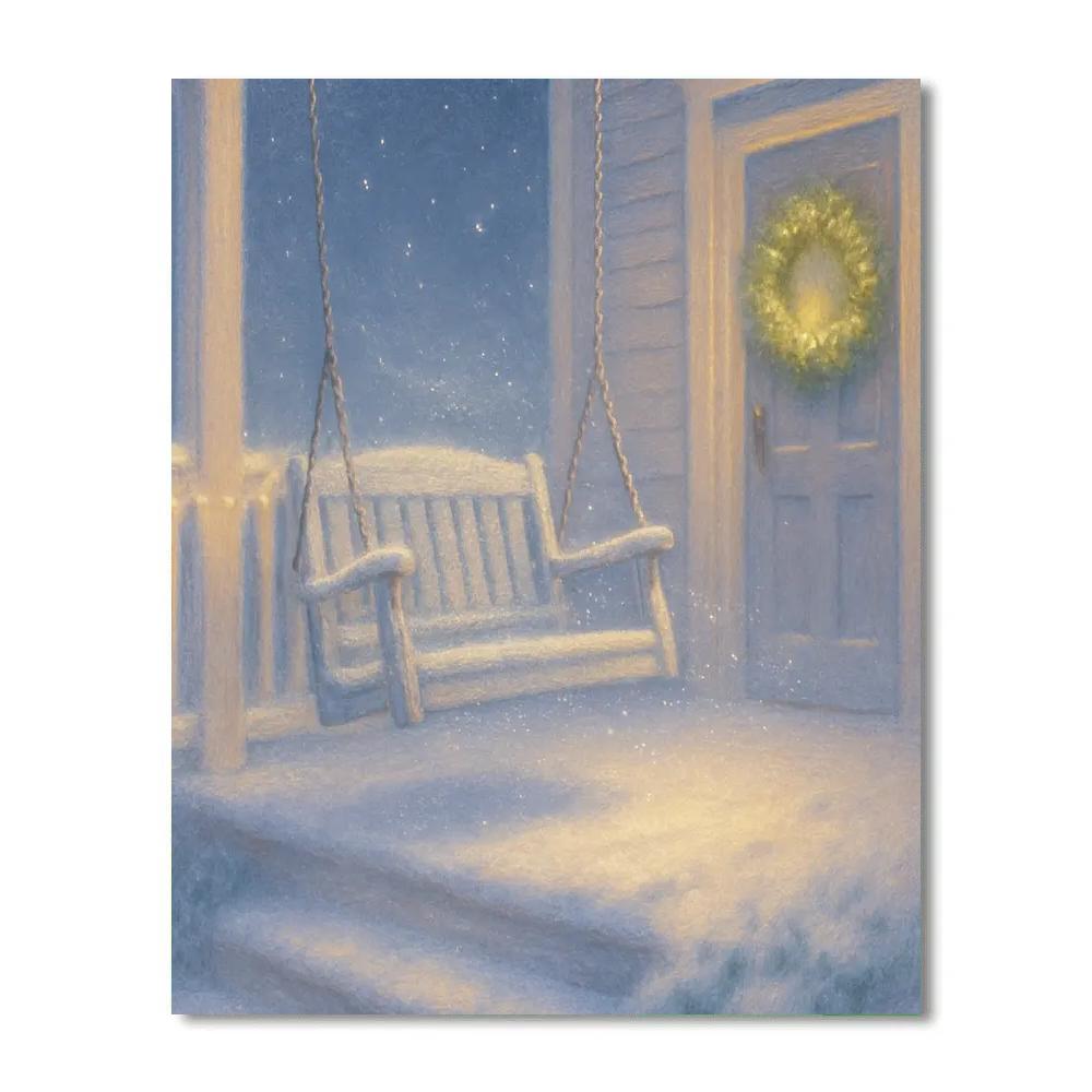 Snowy Porch Swing Stardust Number painting