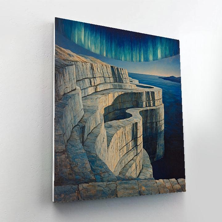Michelangelo Inspired Aurora Over Granite Fjord paint by number