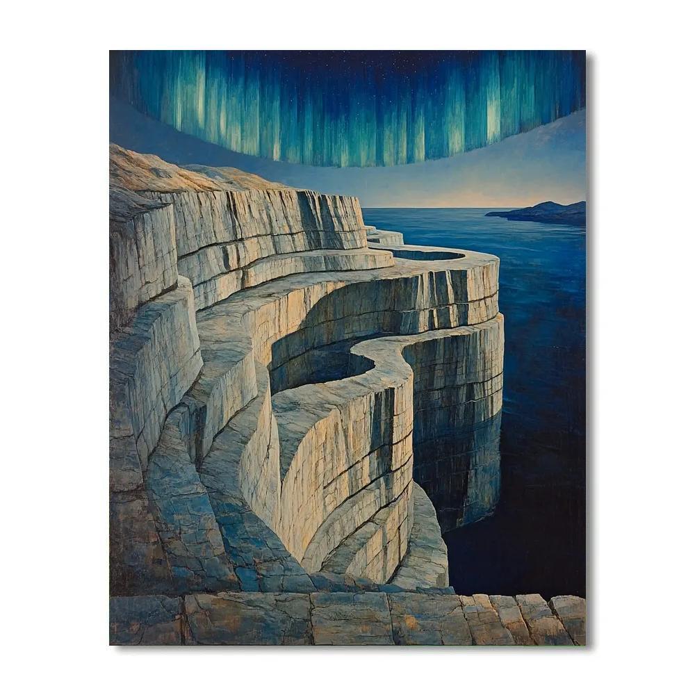 Michelangelo Inspired Aurora Over Granite Fjord paint by number