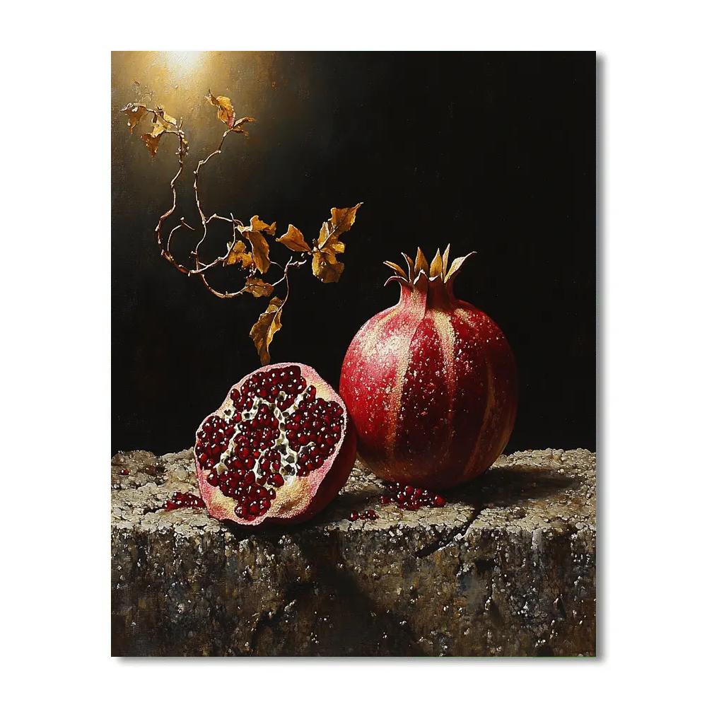 Caravaggio Inspired Eclipse Lit Pomegranate And Withered Vine Numbered painting kits