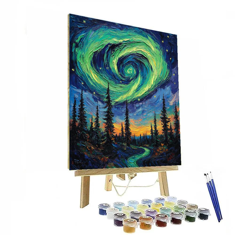 Van Gogh Inspired Aurora Over Pine Forest Painting by numbers kit