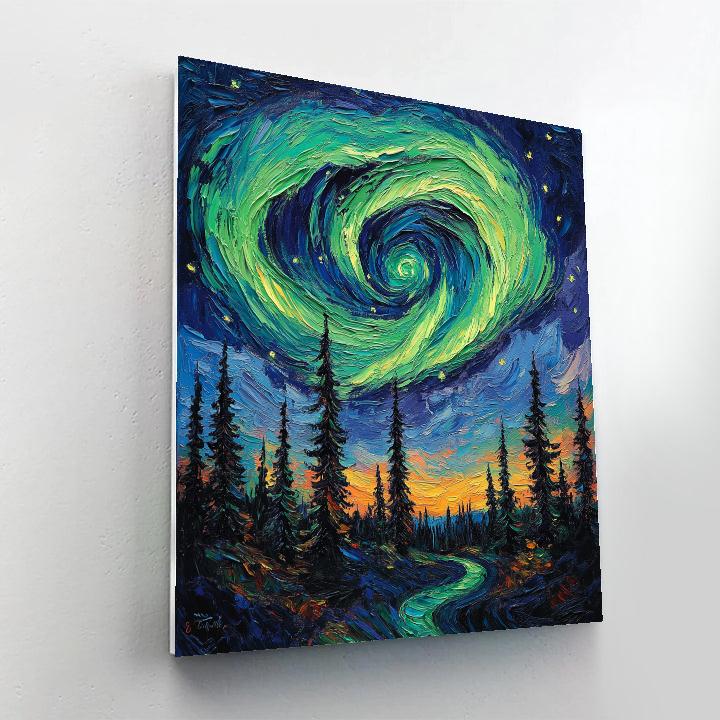 Van Gogh Inspired Aurora Over Pine Forest Painting by numbers kit