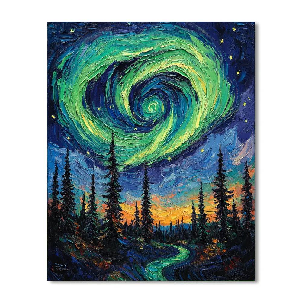 Van Gogh Inspired Aurora Over Pine Forest Painting by numbers kit