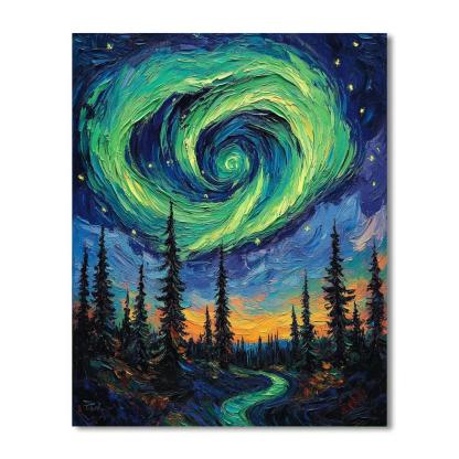 Van Gogh Inspired Aurora Over Pine Forest Painting by numbers kit