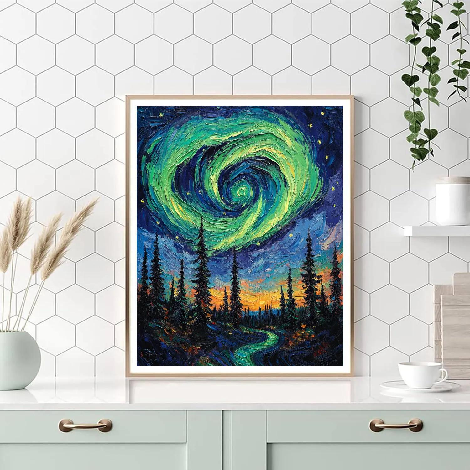 Van Gogh Inspired Aurora Over Pine Forest Painting by numbers kit