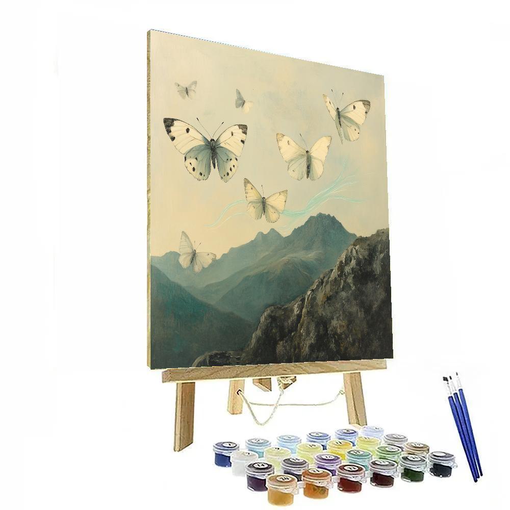 Leonardo Da Vinci Inspired Aurora Butterflies Over Misty Highlands Number painting