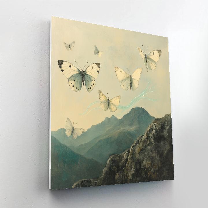 Leonardo Da Vinci Inspired Aurora Butterflies Over Misty Highlands Number painting