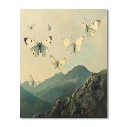 Leonardo Da Vinci Inspired Aurora Butterflies Over Misty Highlands Number painting