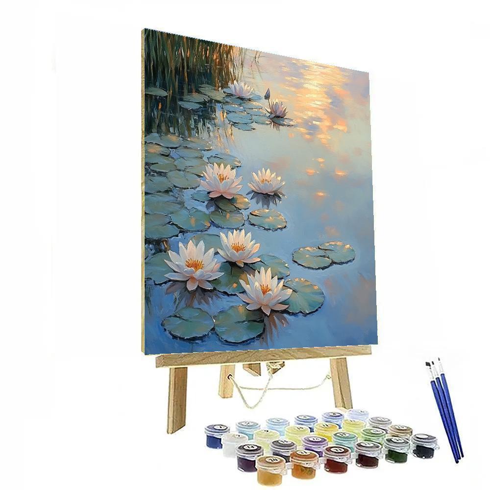 Claude Monet Inspired Water Lilies During Soft Sunrise paint by numbers