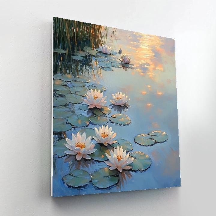Claude Monet Inspired Water Lilies During Soft Sunrise paint by numbers